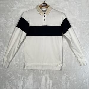 Guideboat Polo Shirt Mens Small Co Reliance Garments Canada Ivory Blue Rugby